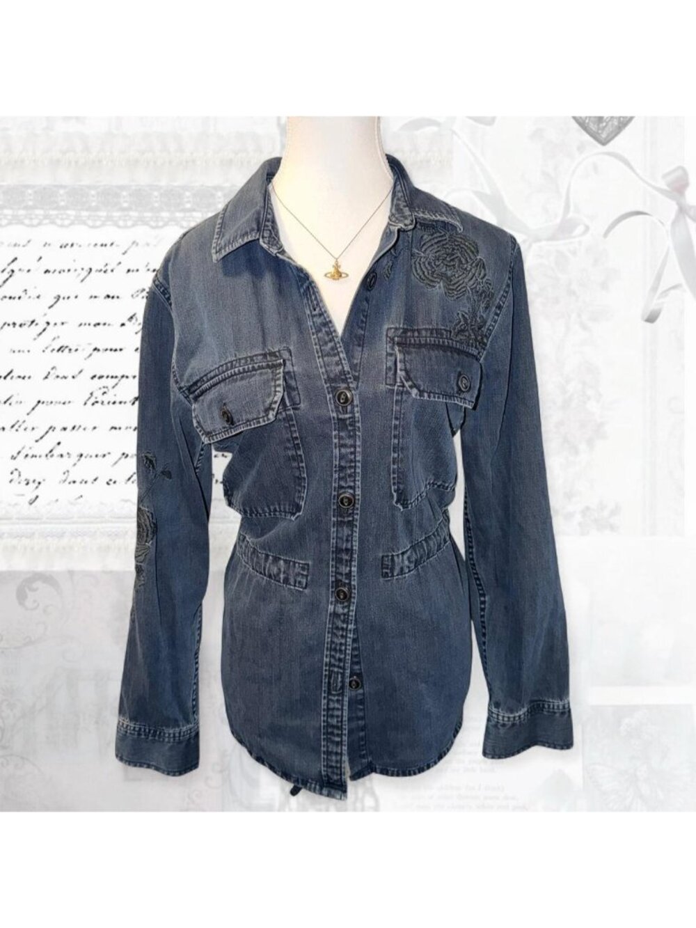 Gap Floral Denim Embroidered Utility Jacket#y2kstyle...